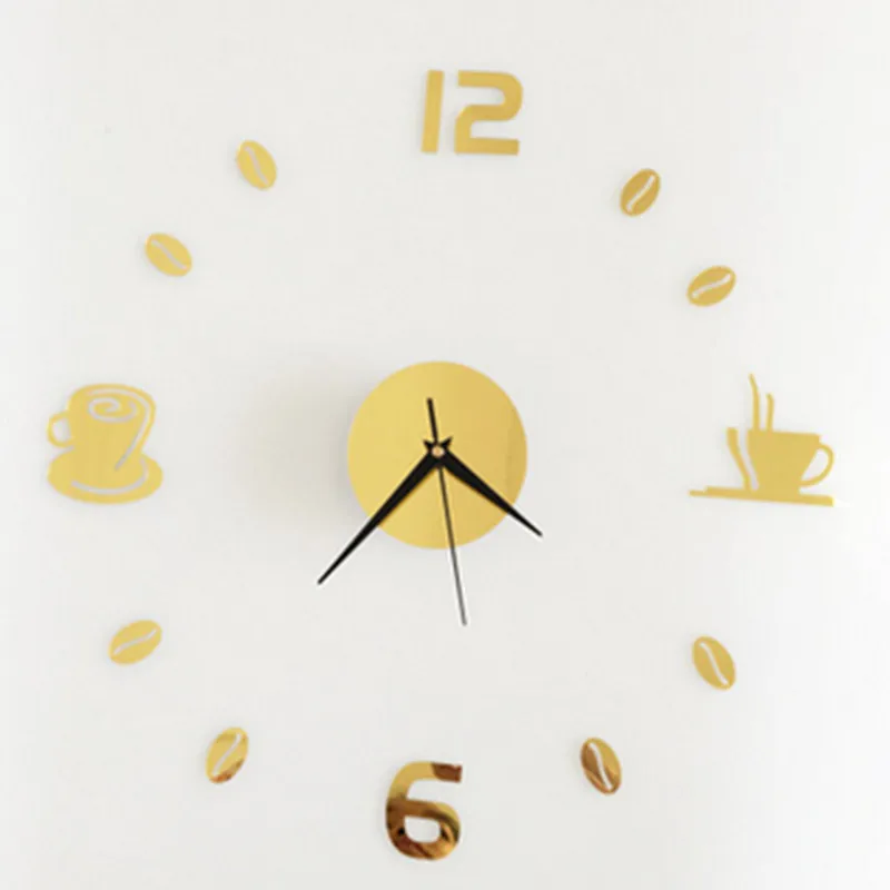 Новые Настенные часы кварцевые часы современное акриловое зеркало diy часы гостиная 3d horloge Мураль наклейки настенные часы кружки - Цвет: Золотой