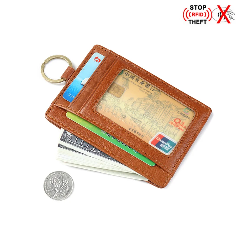 Genuine Leather Credit Card Holders Rfid with Key Ring Coin Pocket Card