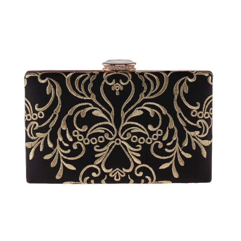 Trendy Black Gold Embroidery Evening Bag Woman Clutch Bags Designer Crossbody Bag 2018 Vintage ...