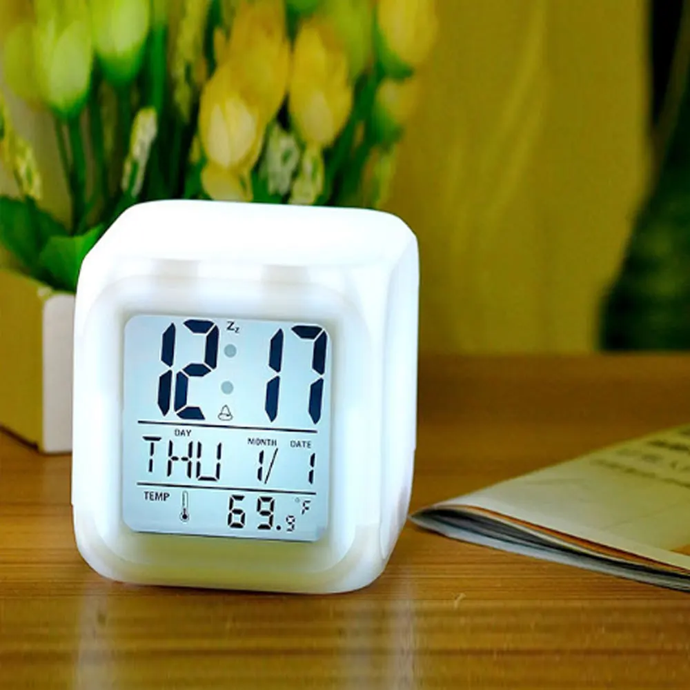 Cute 6 Colour Backlight Modern Digital Alarm Clock Desk ...