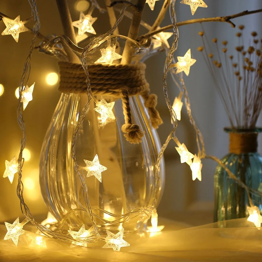 10/20/30/40 Leds Star Shaped LED Fairy String Lights Battery Operated Holiday Christmas Party Wedding Decoration Fairy Lights 10/20/30/40 Leds Star Shaped LED Fairy String Lights Battery Operated Holiday Christmas Party Wedding Decoration Fairy Lights