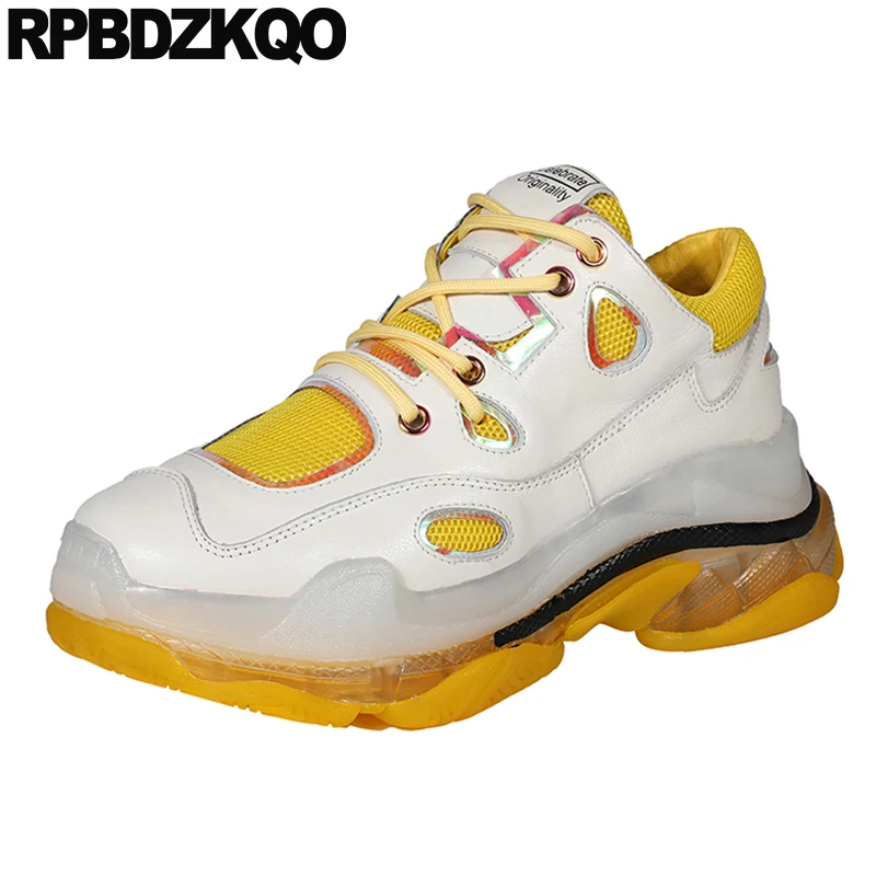 

comfy casual transparent flats sneakers platform genuine leather creepers trainers yellow 2019 wide fit shoes ladies women mesh