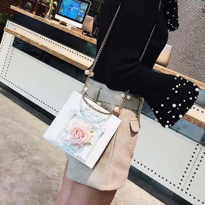 Women Shoulder Bag Rose Detachable Metal Chain Crossbody Bag Handbag for Shopping New