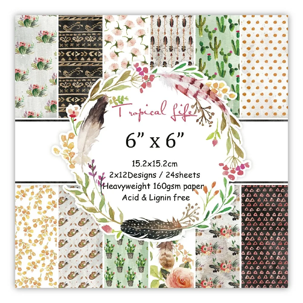 DIY Tiapical life style Scrapbooking paper pack of 24 sheets handmade craft Background pad 1291 | Дом и сад