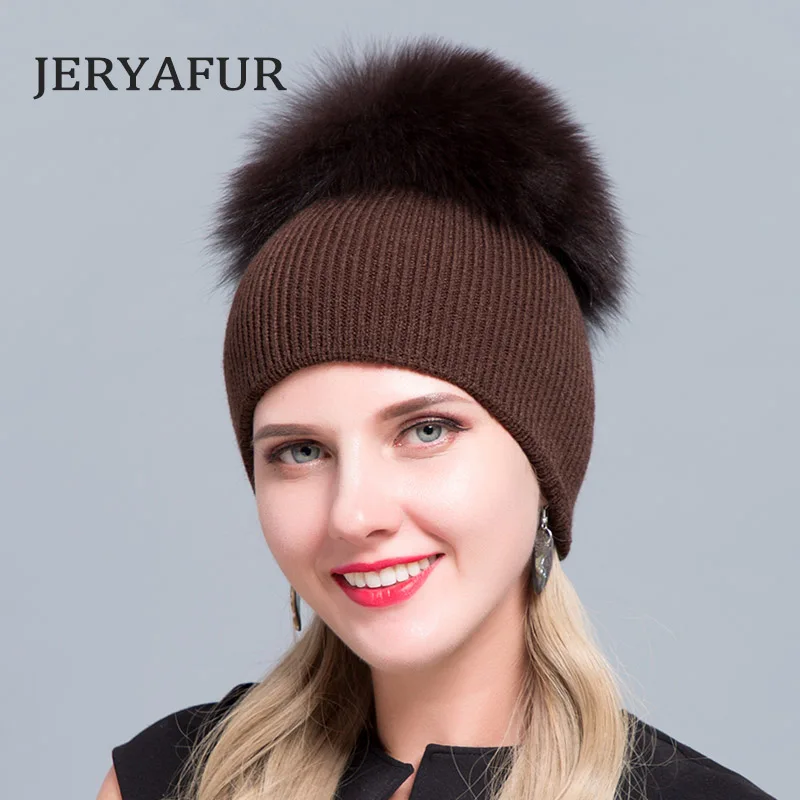 JERYAFUR,, русская шерсть, осень, зима, широкая шапка, для мужчин и женщин, шерстяная вязанная повязка, шапка для отдыха и Лыжная шапка из лисьего меха - Цвет: COLOR4