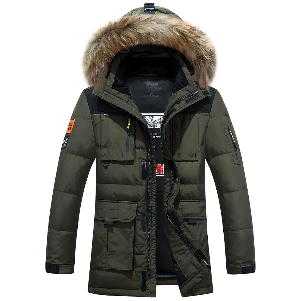 Бренд зима Россия Высокое качество толстое теплое пальто мужская пуховая куртка для отдыха пальто с меховым капюшоном минус 40 градусов холодное пальто - Цвет: Зеленый