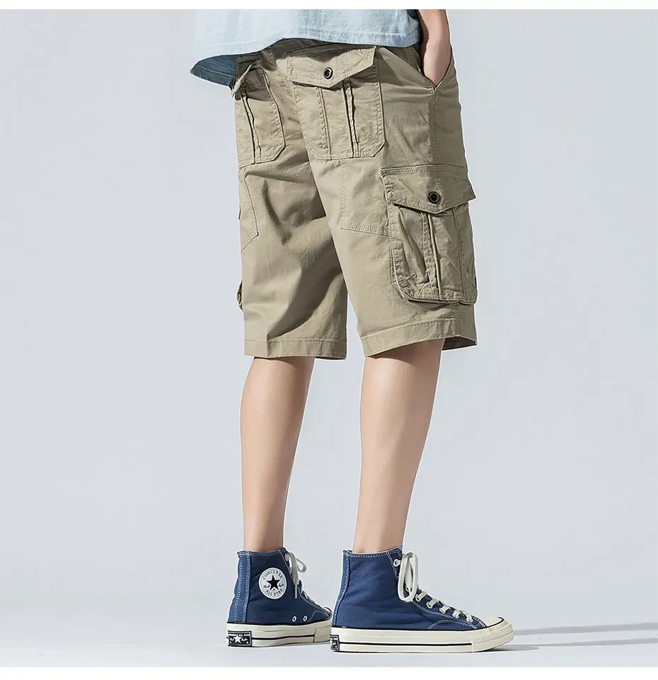 CARANFIER мужские летние хлопковые повседневные новые средние талии с несколькими карманами однотонные шорты Уличная пот брюки высокое