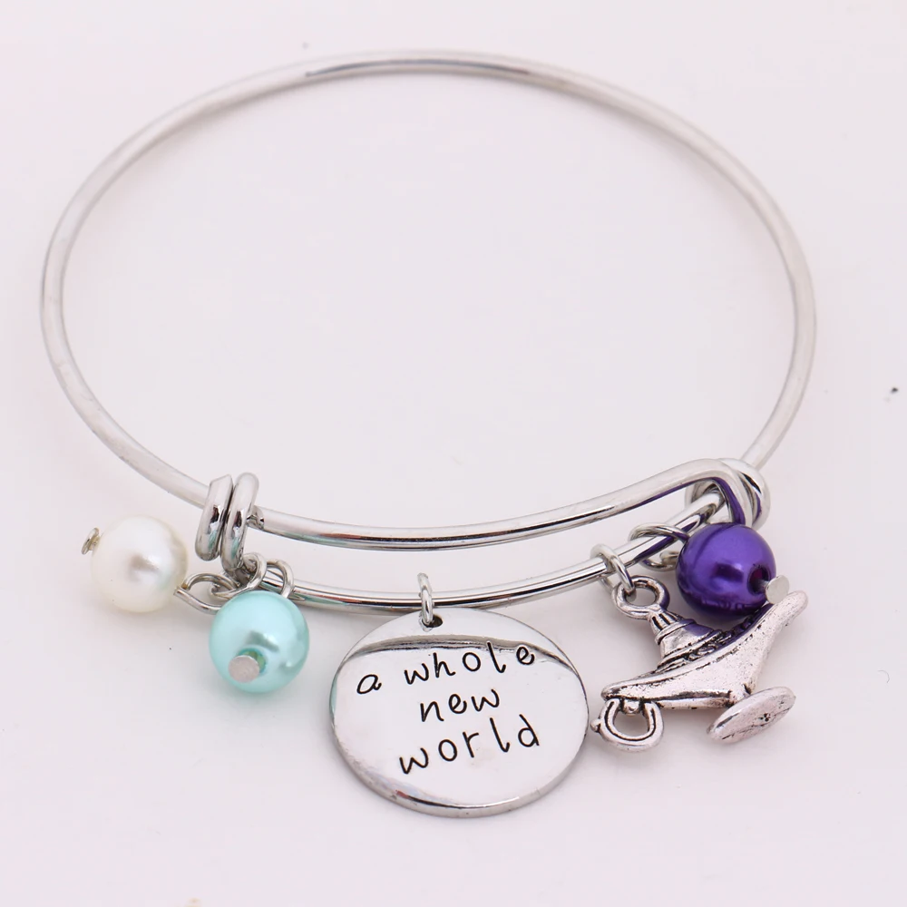 

2019 Aladdin Adjustable Bangle"a Whole New World"Pendant Princess Jasmine Cosplay Aladdin Lamp Bracelet Pearls Jewelry Wholesale