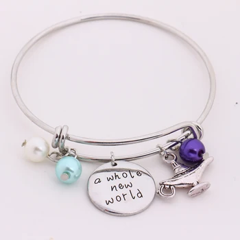 

2019 Aladdin Adjustable Bangle"a Whole New World"Pendant Princess Jasmine Cosplay Aladdin Lamp Bracelet Pearls Jewelry Wholesale