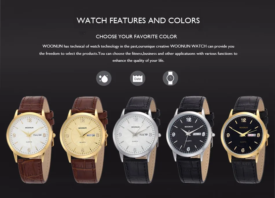 WOONUN, Топ бренд, роскошные золотые часы для мужчин, мужские часы, водонепроницаемые, противоударные, с календарем, кварцевые часы, ультра тонкие часы для мужчин