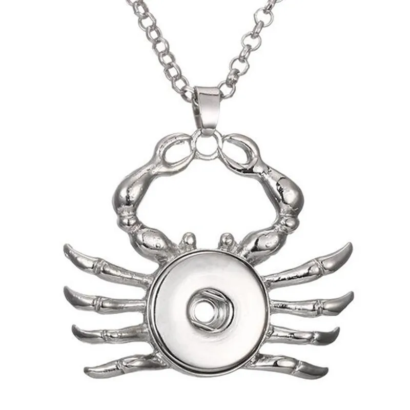 

New Fashion Beauty Pendant Crab Shape Snap Necklace Fit DIY 18MM Snap Buttons Jewlery With 55cm Chain 5pcs/lot