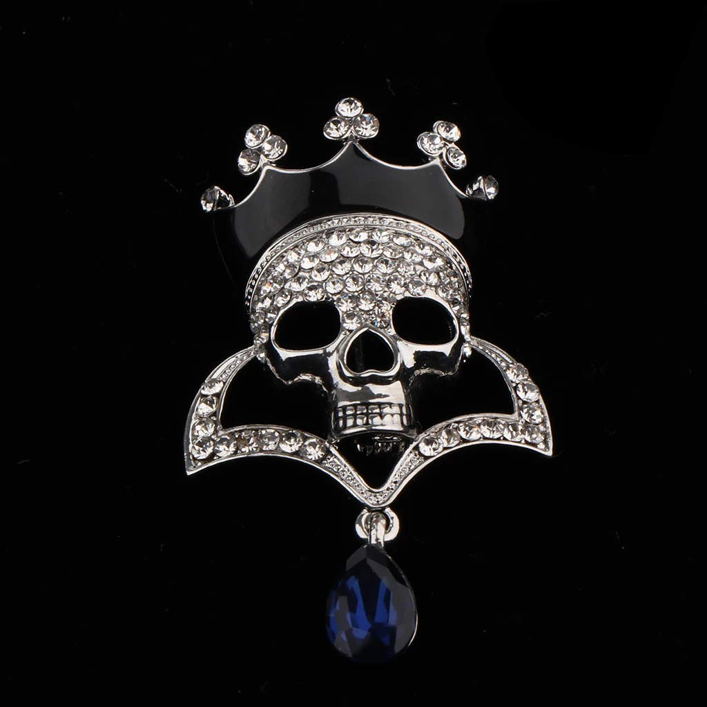 Punk Hollow Rhinestone Inlay Enamel Crystal Crown Skull Head Pin Corsage Brooch Personality Jewelry for Women 
