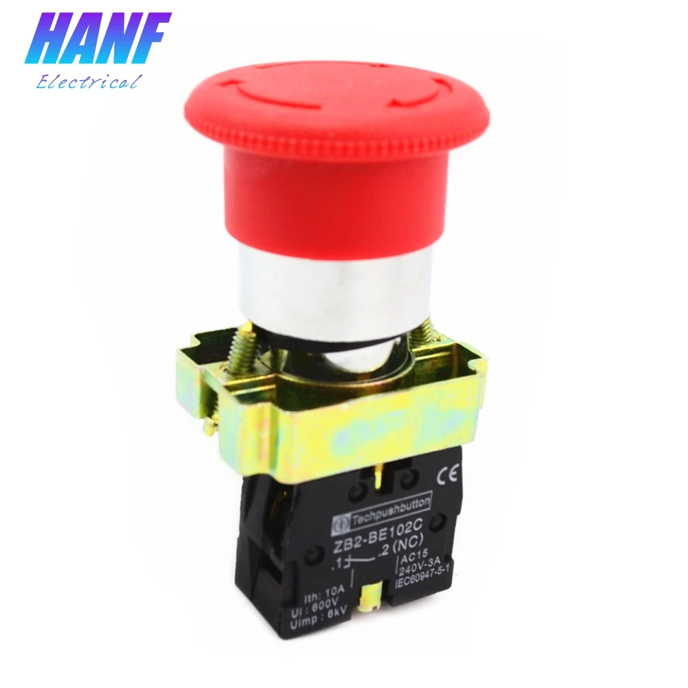 

1Pcs 22mm NC Red Mushroom Emergency Stop Push Button Switch XB2-BS542