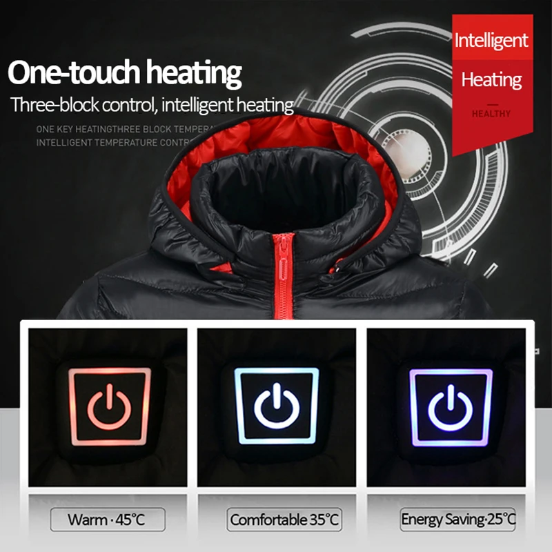 Men&women Intelligent Heated Jackets Winter Outdoor Hooded Waterproof Jackets Thermal Warm USB Heating Quickly Hiking Jackets