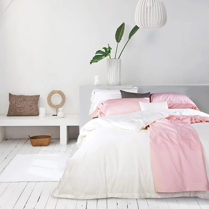 

Papa&Mima 100% cotton Solid color white duvet cover sets Queen King size flat sheet pillowcases