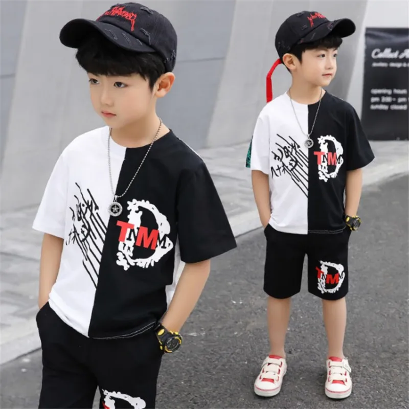 

2019 new children's clothing boy summer suit big boy summer short sleeve sports suit two sets of clothes for 4-13 years boy