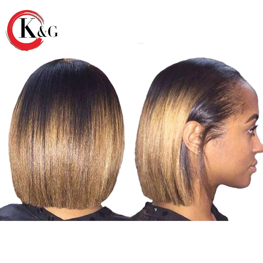 

KunGang Lace Front Human Hair Wigs Glueless Pre Plucked Brazilian Remy Hair Straight Short Bob Wig With Baby Hair For Women
