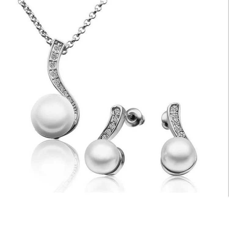 Комплект из колье и серёг с жемчугом серебряным покрытием|jewelry sets for women|necklace setpearl