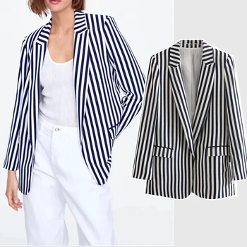 

2019 blazer feminino england style zebra striped blazer pockets femme women blazers and jackets Office Lady Clothing Coat Suits