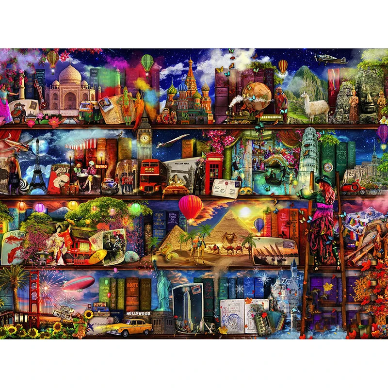 Full square drill 5D diamond painting DIY diamond embroidery World travel bookshelf Cross Stitch Rhinestone mosaic decoration