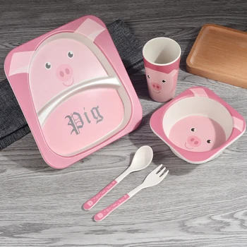 

Bear Cavalier Bamboo Fiber Cartoon Creative Children 'S Tableware Lunch Boxs Baby Sub Grid Plate Set Drop Dinnerware Sets