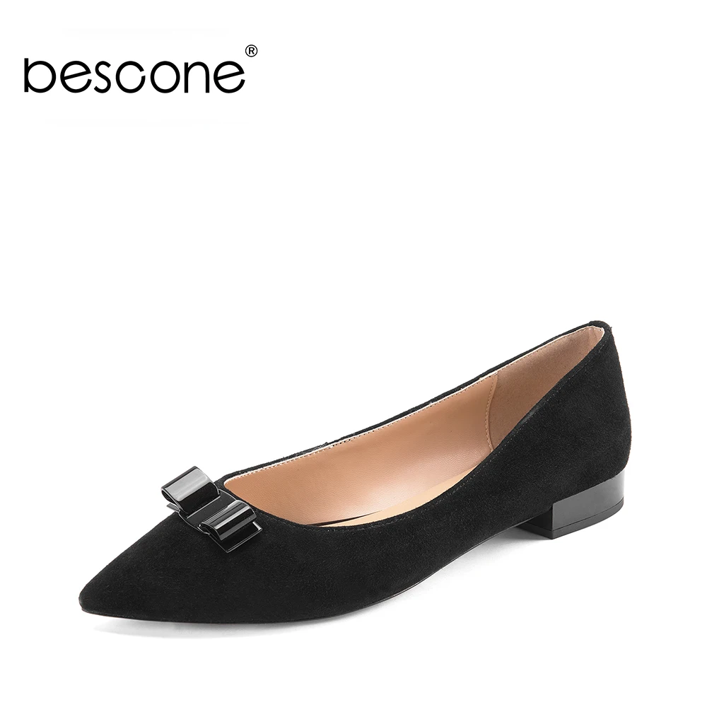 BESCONE Daily Woman Flats New Fashion Handmade Pointed Toe Slip-on Woman Shoes Butterfly-knot Design for Female Basic Flats A32