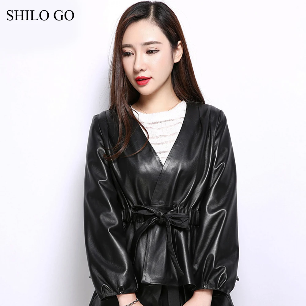 Женский кожаный костюм SHILO GO осенний комплект из натуральной овечьей кожи с v