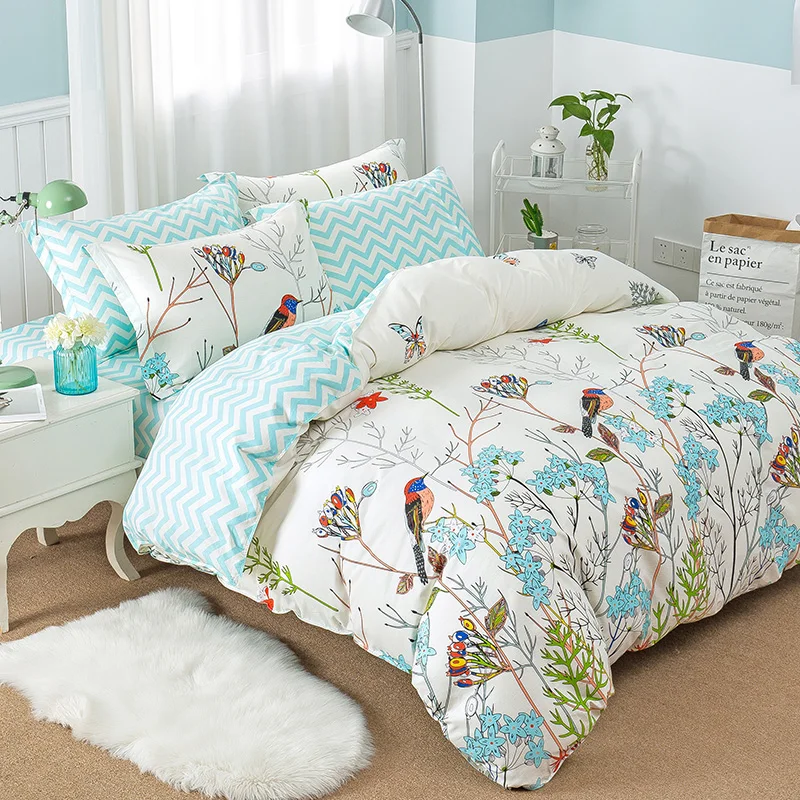 

2018 Sheet Pillowcase Duvet cover set pastoral Bird printing Bedding sets queen double full Twin size Bedlinen Cotton #/