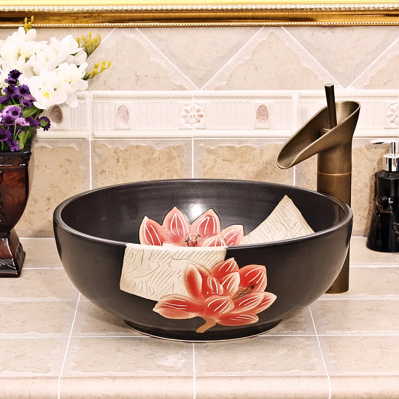 Europe style luxury bathroom vanities chinese Jingdezhen Art Counter Top ceramic indoor wash basin (2)