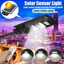 Открытый светодиодный 20/40/60 Вт постоянно яркие и индукционные солнечные Сенсор свет дистанционного Управление настенный светильник для улицы освещение для сада Путь Света