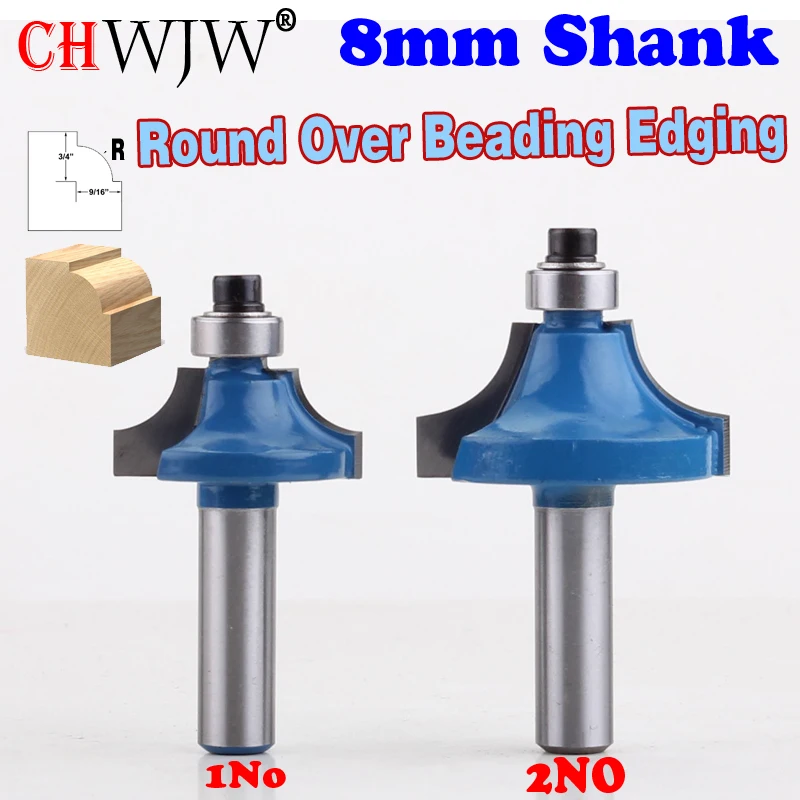 

2PC 8mm Shank High Quality Round Over Beading Edging Router Bit - 1/4",3/8" Radius wood router bit Straight end mill trimmer