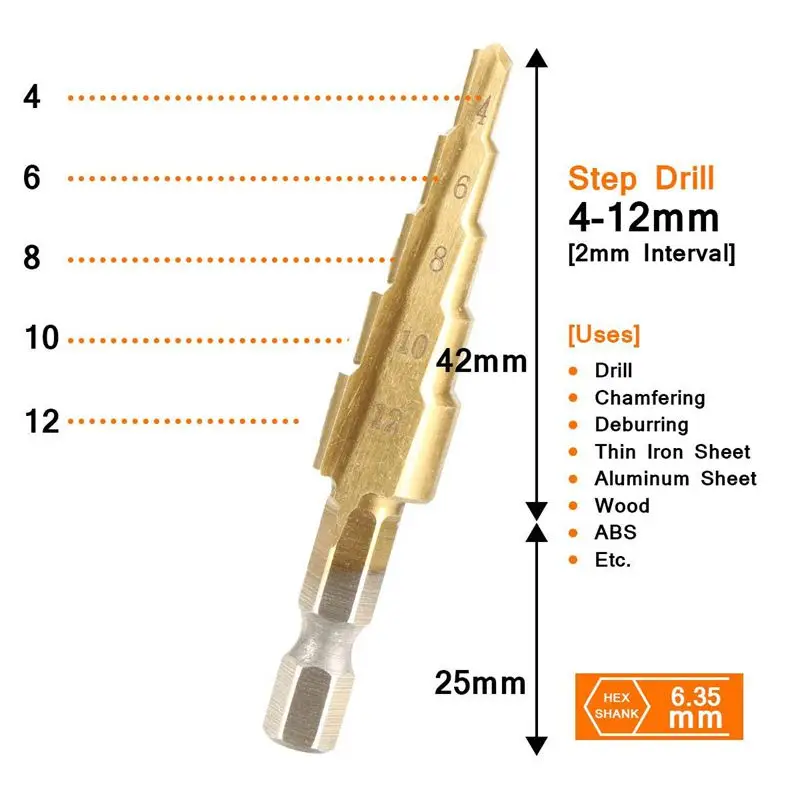 Лот из 4 шт. сверла потайной лестницы стержень от накипи шестиугольник комплексный широкополосный канал передачи данных, четырехугольной конический Сталь Hss на возраст от 4 до 12 лет/4-20/4-32+ Латунь центр