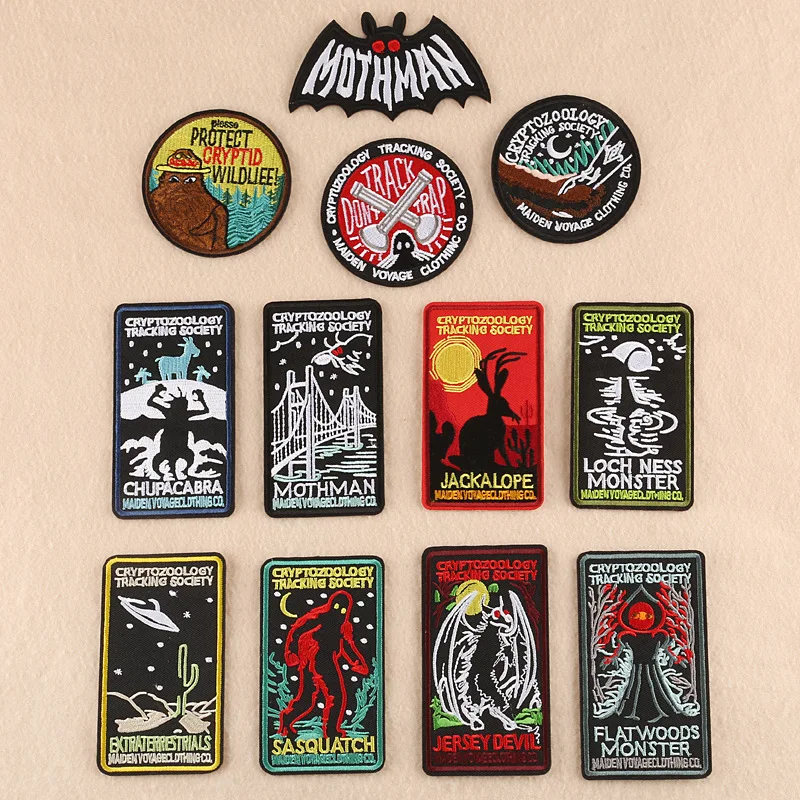 

New Embroidery Cloth With Round Letters Pat bigfoot iron on Patches Fearful Element Rectangular Badge