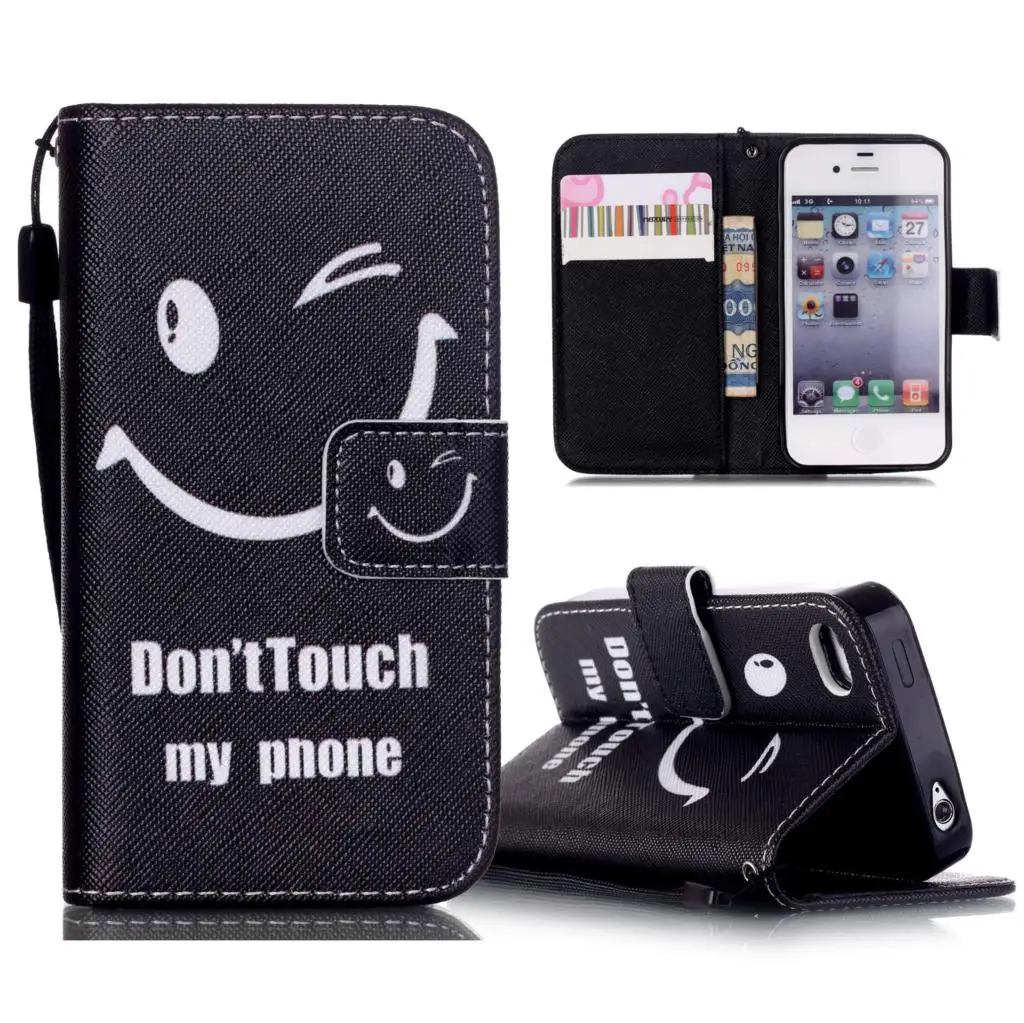 For iPhone 4S Case With Card Slots + Lanyard Luxury Flip Leather Case
