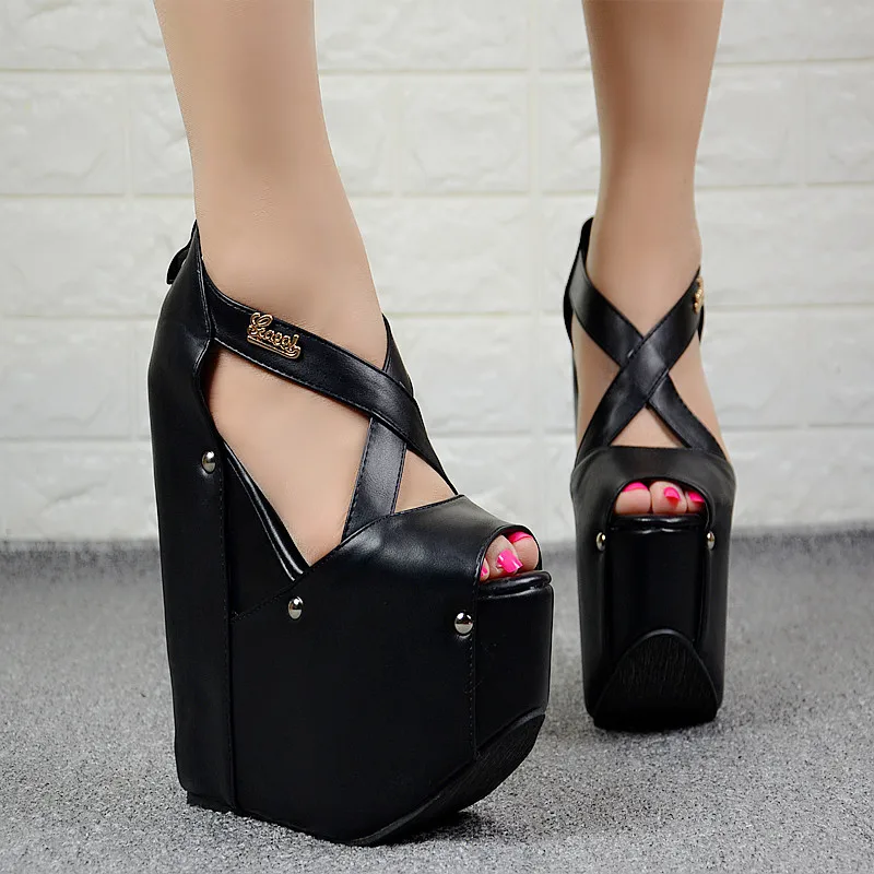 

European American style sexy nightclub women shoes 19CM simple elegant high heels muffin platform super high heel wedge sandals