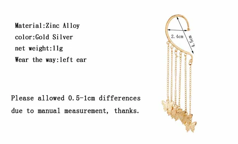 Длинные серьги в виде бабочки из цинкового сплава, винтажные Женские аксессуары для пирсинга, вечерние серьги-клипсы