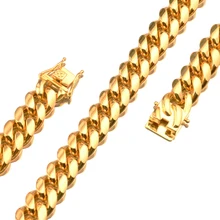 Granny Chic 7-40 Inches Miami Curb Cuban Link Chain For Men 14mm Wide Necklace Or Bracelet Jewelry Trendy Stainless Steel Gold chic wide link rhinestone flower necklace for women