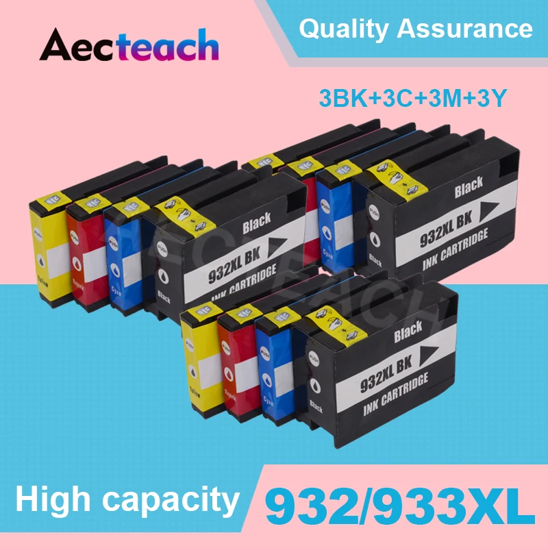 Aecteach 12 шт. картридж с чернилами для HP 932 XL 933 932XL 933XL Officejet 6100 6600 6700 7110 7610 7612 принтер |
