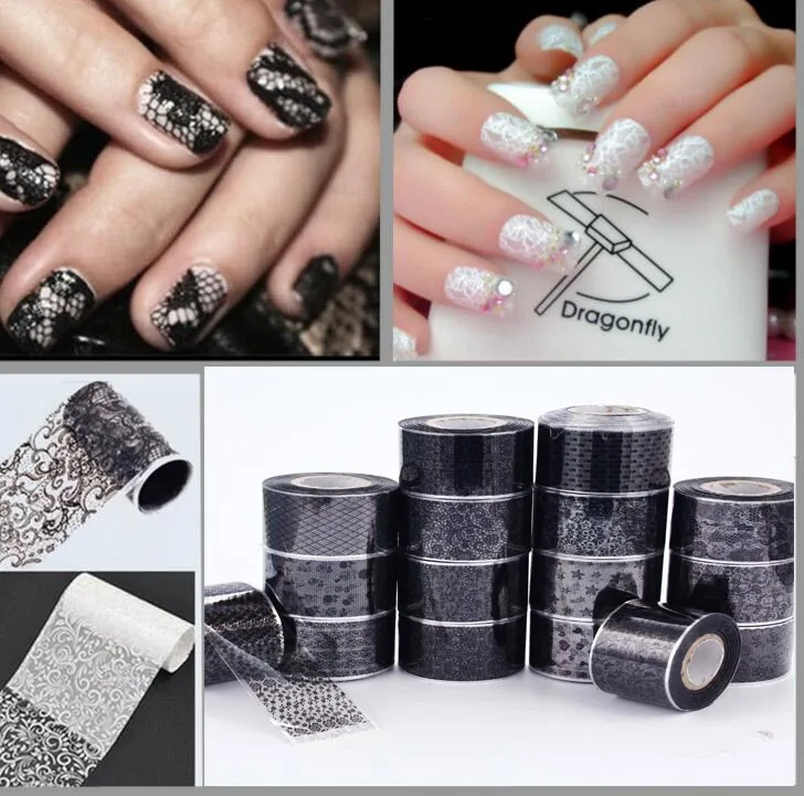 

16 Style Black Lace Flower Pattern Nail Foil Decals Gel 3D Sticker PolisH Nail Art Decoration Tool without Adhesive -1.2m x 4cm