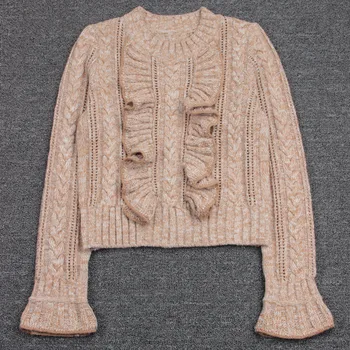 

Poncho O-neck Real Sweater Sale Promotion Polyethersulfone Pull 2017 Winter Fashion Female Flounced Slim Horn Sleeve Knit Wool