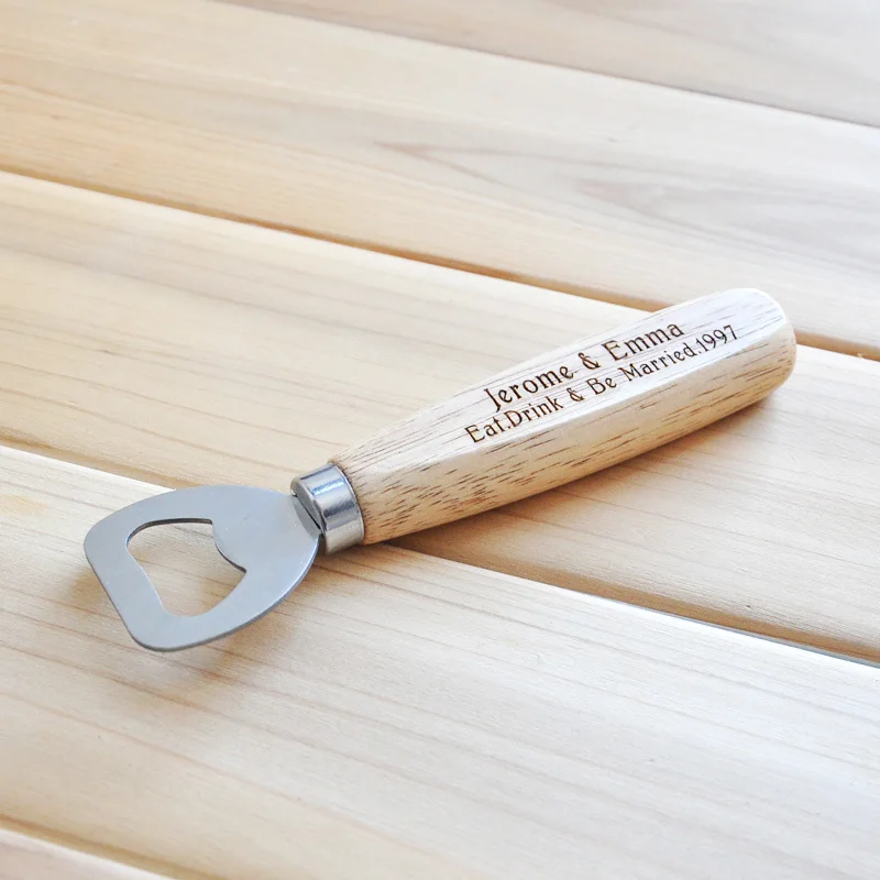 Set Of 25 Personalized Wood Beer Bottle Opener Wedding Party Favor