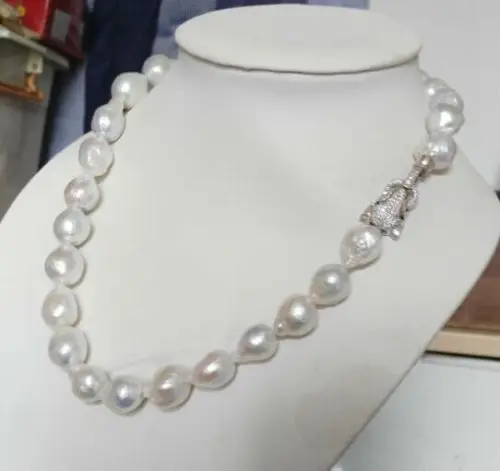 

Beautiful NEW 14-16mm Natural kasumi white Pearl Necklace 18inch jaguar clasp