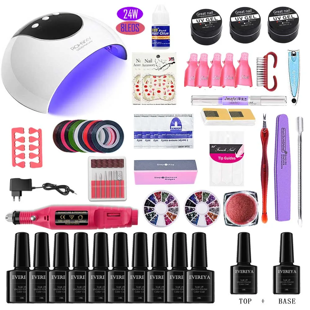 Набор для ногтей Гель-лак для ногтей Набор для наращивания с 108 ВТ/72 Вт/80 Вт Светодиодный УФ-лампа для ногтей Набор для маникюра набор акриловых ногтей художественные инструменты