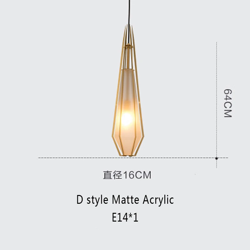 Современные подвесные лампы в скандинавском стиле из металла и акрила, подвесные светильники с абажуром, кухонная Подвесная лампа E14, освещение - Цвет корпуса: D Matte Acrylic