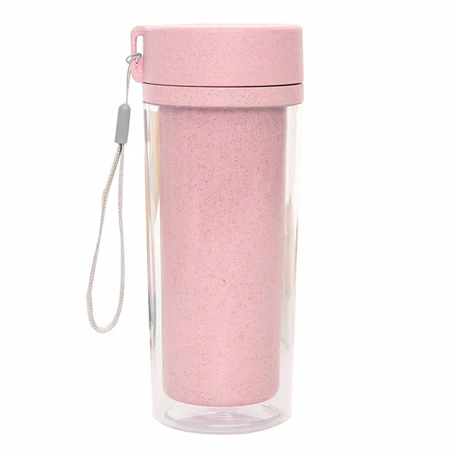 Красный Полезный двойной слой пшеничной соломы BPA Спортивная бутылка для воды портативная школьная дорожная бутылка для напитков - Цвет: Красный