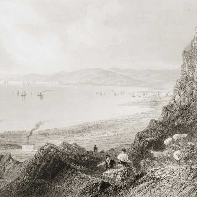 Blefast Lough  Ireland.Drawn By W.H.Bartlett  Engraved By R. Wallis.From _The Scenery And Antiquities Of Ireland_ By N.P