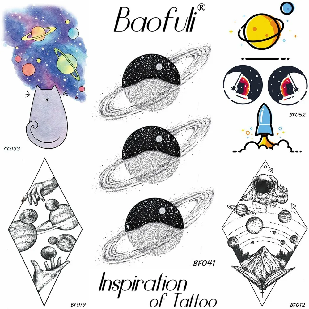 

BAOFULI Men Galaxy Planets Temporary Tattoo Black Starry Sky Waterproof Fake Tatoos Body Art Drawing Boys Arm Leg Tattoo Sticker