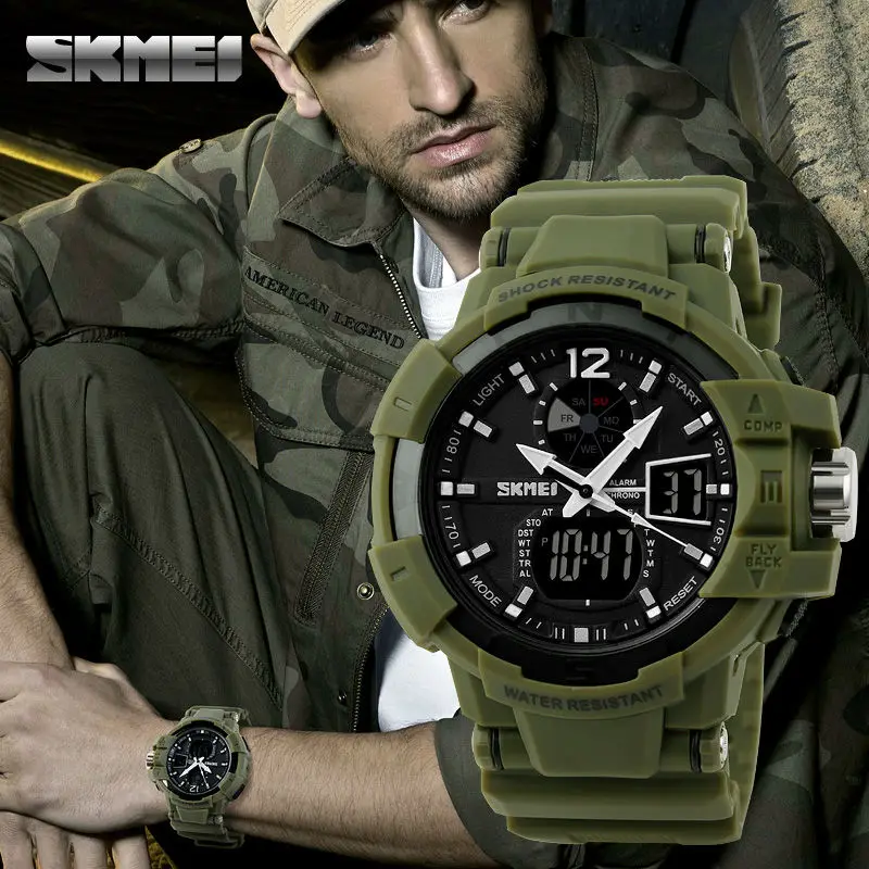 

SKMEI Fashion Brand Dual Digital Analog WristWatch Men Military Shockproof Waterproof Watch Running Sport Watches For Men 1040