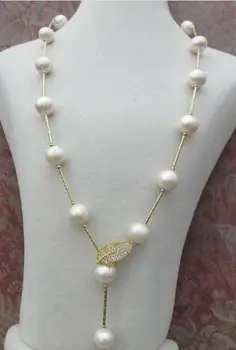 

25" Huge AAA 11-10 mm natural white pearl necklace charming yellow clasp