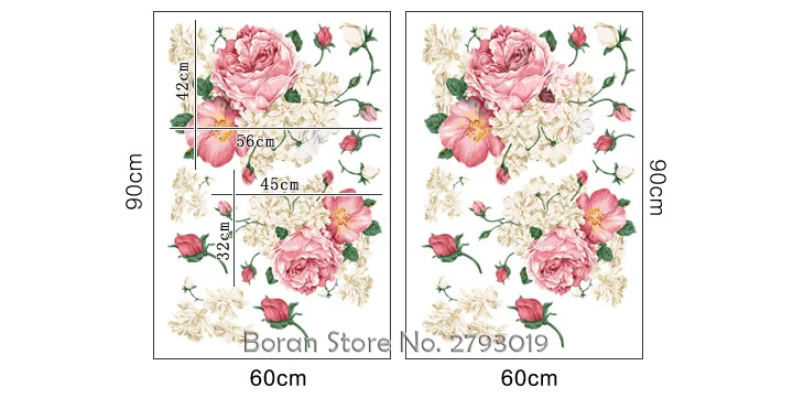 190*90 см, большие размеры, цветы, пионы на стены, Наклейки для спальни, телевизора, дивана, настенные художественные наклейки, украшения, романтические цветы, Декор для дома, плакат на стену